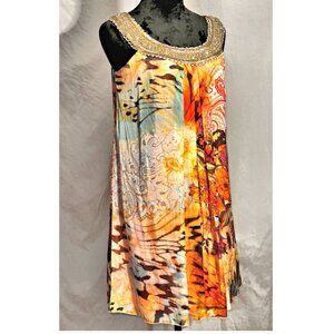 A.B.S Racer Back Dress, Tribal Print, Beaded Neckline, Size 4
